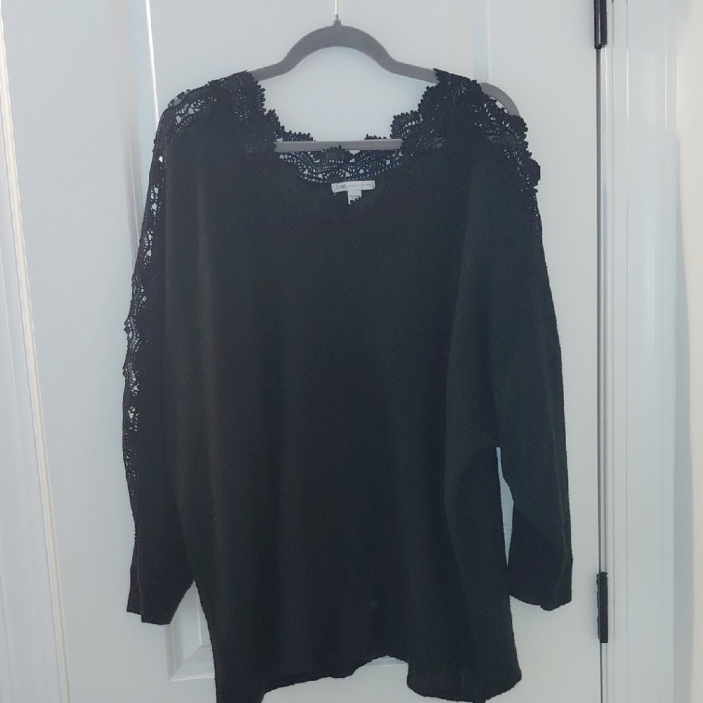 Black Lace Trim Women's Sweater